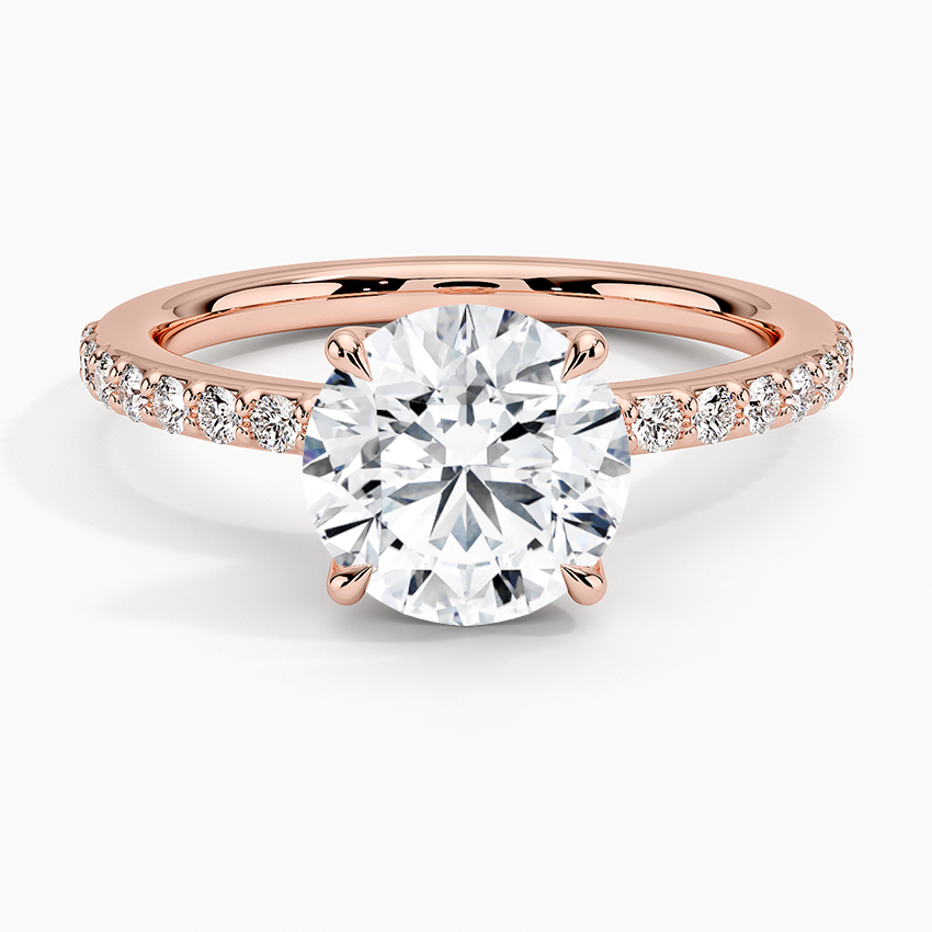 Round Cut Moissanite Engagement Ring, Hidden Halo Pave Band Ring, Bridal Ring
