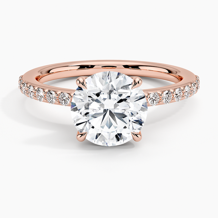 Round Cut Moissanite Engagement Ring, Hidden Halo Pave Band Ring, Bridal Ring