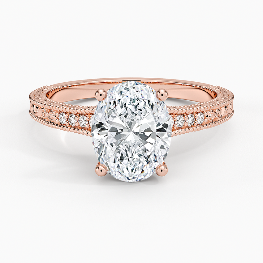 Oval Cut Moissanite Engagement Ring, Vintage Milgrain Pave Diamond Ring, Antique Style Bridal Ring