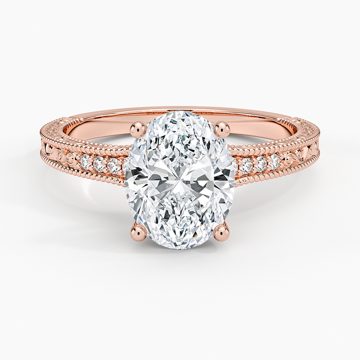 Oval Cut Moissanite Engagement Ring, Vintage Milgrain Pave Diamond Ring, Antique Style Bridal Ring