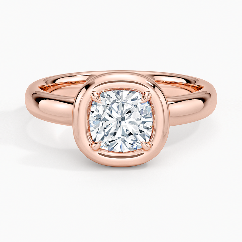 Cushion Cut Bezel Set Diamond Engagement Ring, Minimalist Solitaire Ring