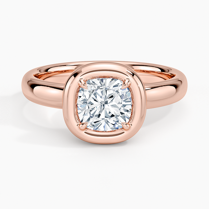 Cushion Cut Bezel Set Diamond Engagement Ring, Minimalist Solitaire Ring