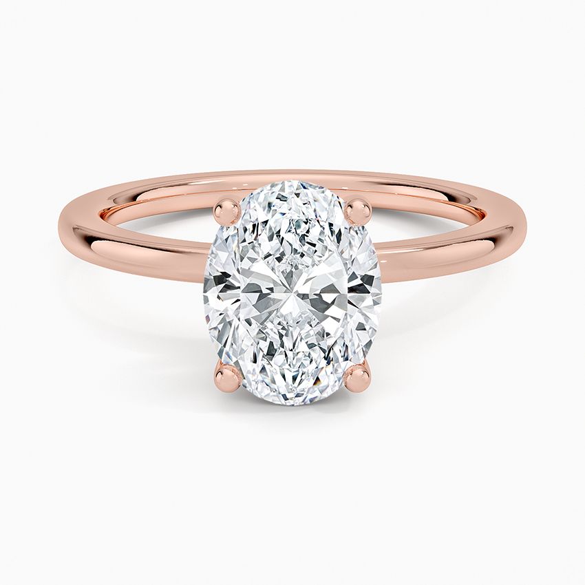 Oval Cut Diamond Solitaire Engagement Ring, Hidden Halo Setting, Minimalist Luxury Bridal Ring