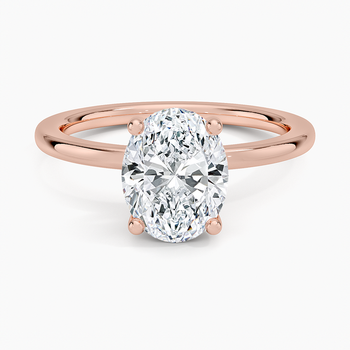 Oval Cut Diamond Solitaire Engagement Ring, Hidden Halo Setting, Minimalist Luxury Bridal Ring