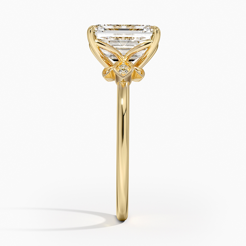 Emerald Cut Moissanite Engagement Ring with Leaf Accent, Nature Inspired Floral Ring