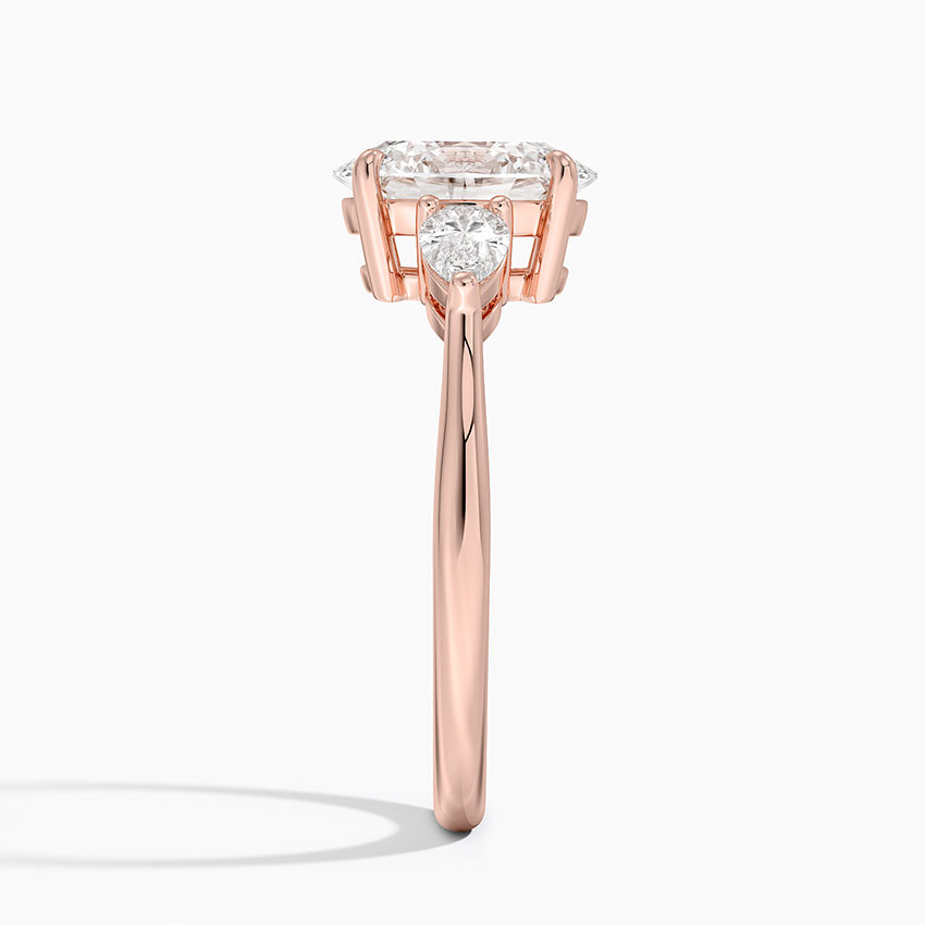 Oval Cut Diamond Engagement Ring with Pear Side Stones, Three Stone Ring, Solid Gold Promise Ring
