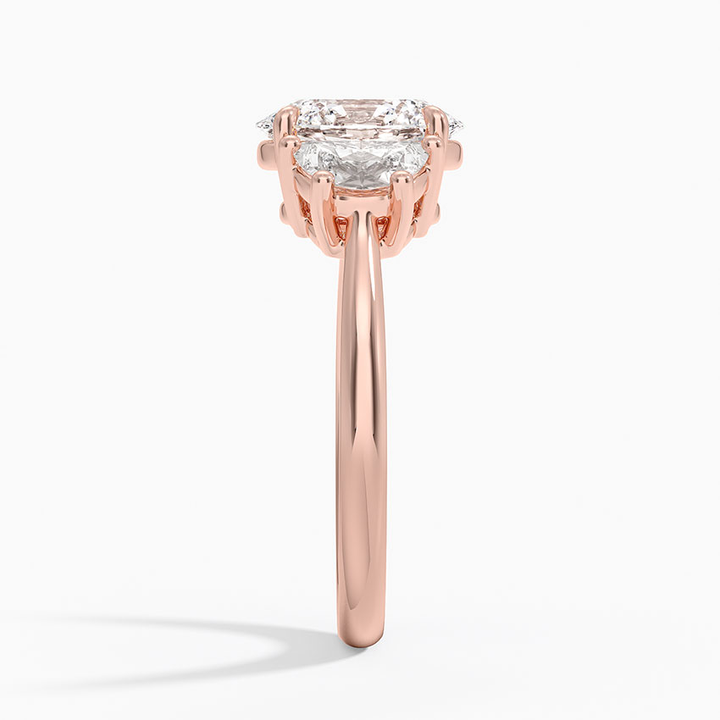 Oval Cut Three Stone Diamond Engagement Ring, Hidden Halo Side Stones Ring, Solid Gold Promise Ring