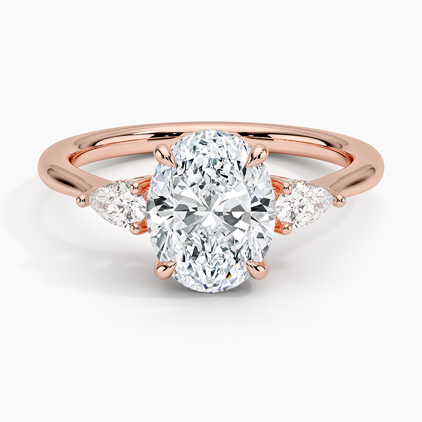 Oval Cut Diamond Engagement Ring with Marquise Side Stones, 3 Stone Ring,Minimalist Bridal Ring