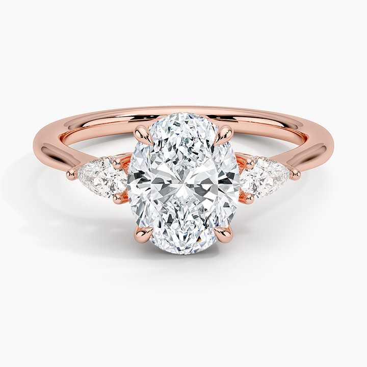 Oval Cut Diamond Engagement Ring with Marquise Side Stones, 3 Stone Ring,Minimalist Bridal Ring