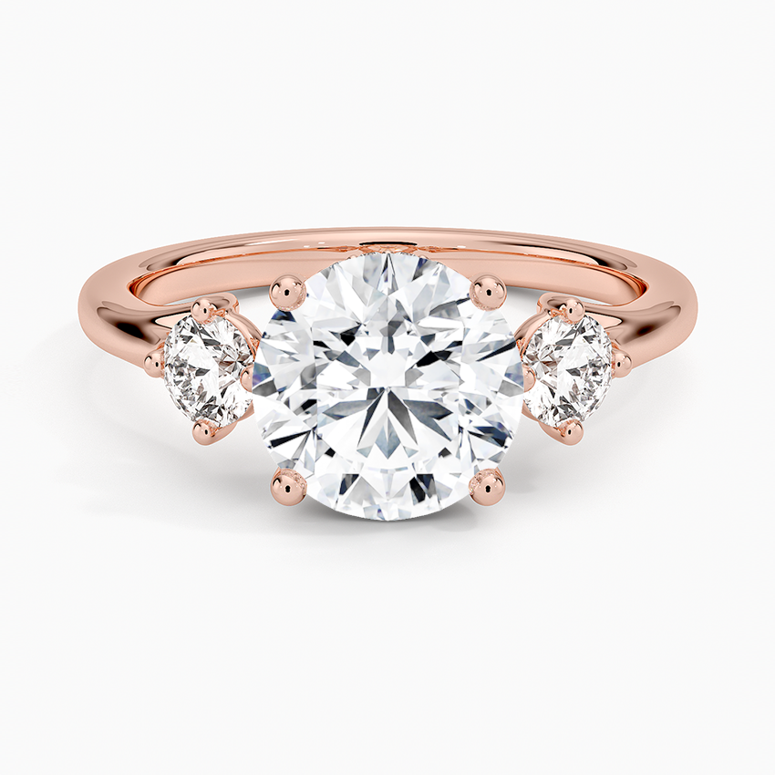 Three Stone Round Cut Diamond Engagement Ring, 3 Stone Diamond Ring, Minimal Bridal Ring