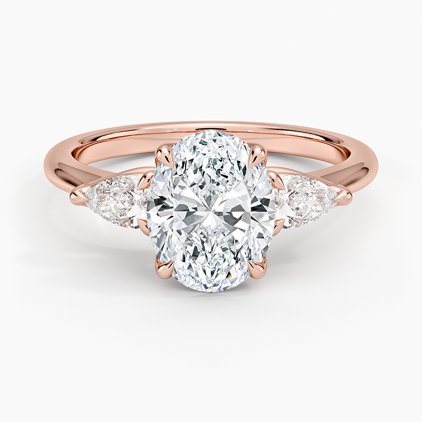 Oval Cut Diamond Three Stone Engagement Ring, Marquise Side Stones, Solid Gold Ring
