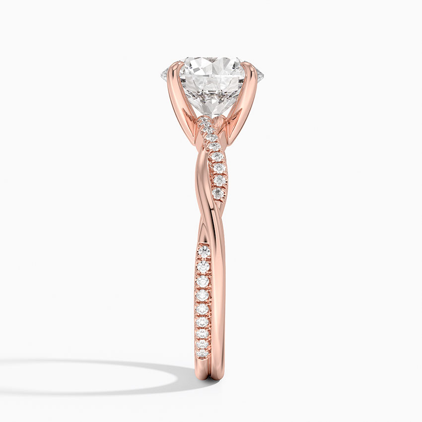Round Cut Moissanite Engagement Ring, Twisted Pave Band Diamond Ring, Solid Gold Promise Ring
