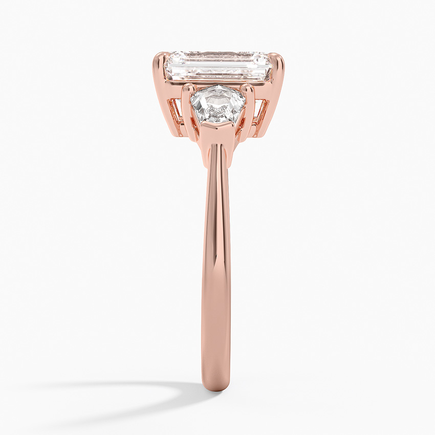 Emerald Cut Diamond Three Stone Engagement Ring, Trapezoid Side Stones, Minimalist Luxury Bridal Ring