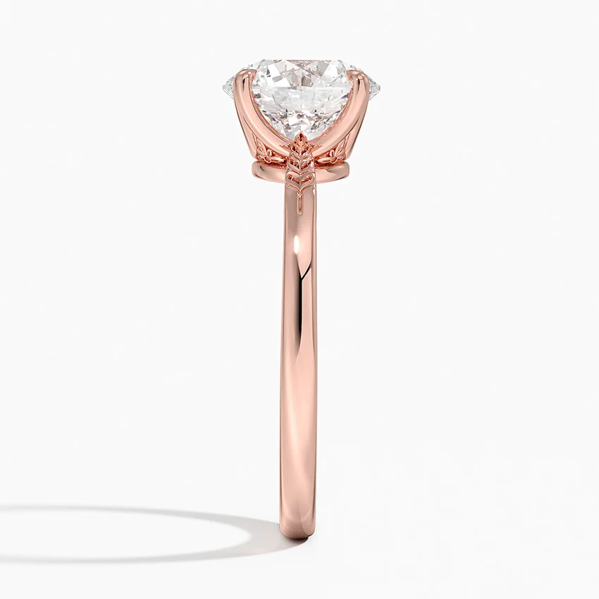 Nature-Inspired Leaf Detail Round Solitaire Diamond Engagement Ring