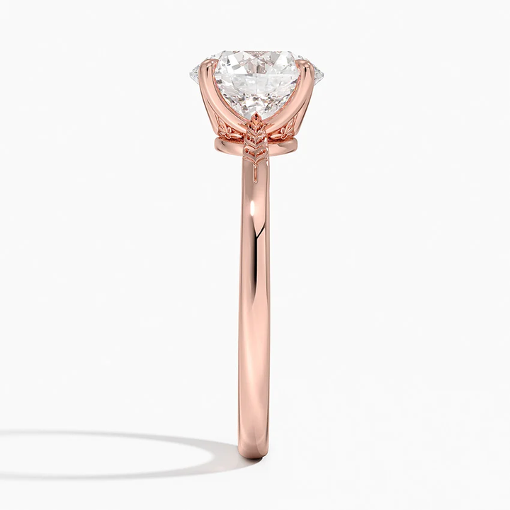 Nature-Inspired Leaf Detail Round Solitaire Diamond Engagement Ring