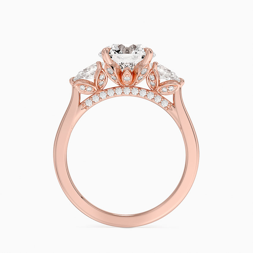 Round Cut Three Stone Diamond Engagement Ring, Marquise Side Stones, Minimalist Bridal Ring