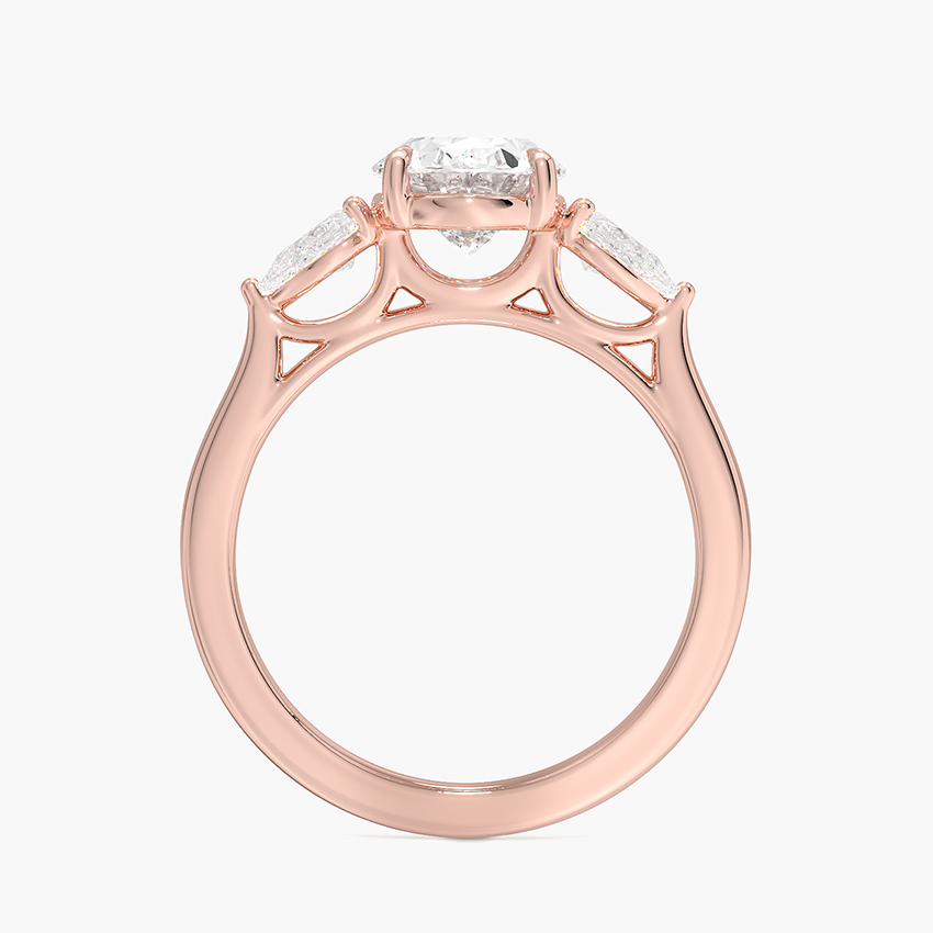 Oval Cut Diamond Engagement Ring with Pear Side Stones, Three Stone Diamond Ring, Solid Gold Ring