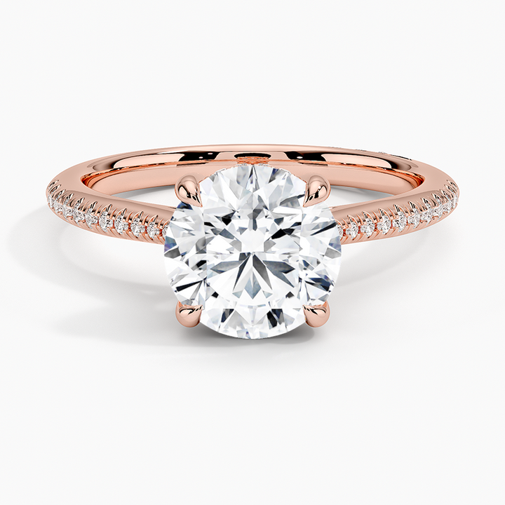 Classic Round Cut Solitaire Diamond Engagement Ring with Pavé Band