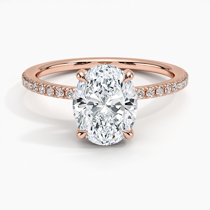 Oval Cut Diamond Engagement Ring, Hidden Halo Pavé Band Ring,Minimalist Engagement Ring for Women