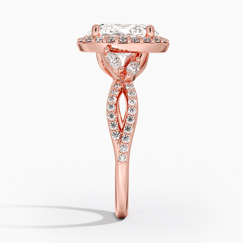 Oval Cut Halo Diamond Engagement Ring with Twisted Pavé Band, Vintage Inspired Oval Ring,