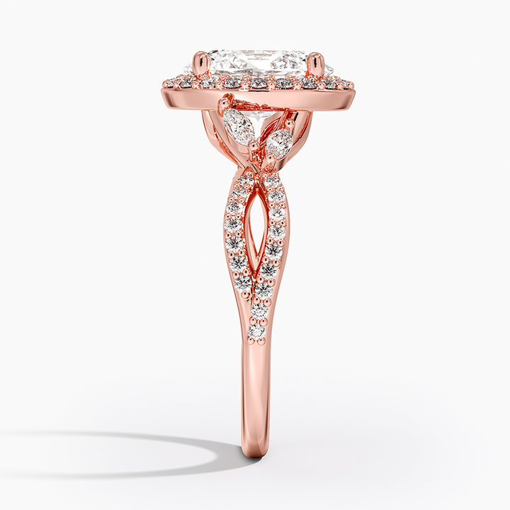 Oval Cut Halo Diamond Engagement Ring with Twisted Pavé Band, Vintage Inspired Oval Ring,