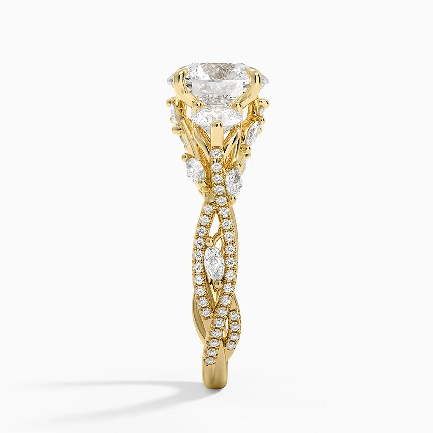 Three Stone Moissanite Engagement Ring, Twisted Vine Diamond Ring, Vintage Floral Promise Ring