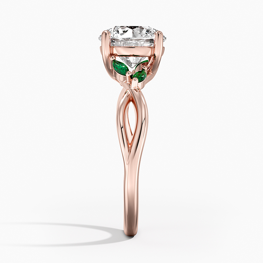 Infinity Twist Moissanite Engagement Ring with Green Marquise Accents in 14K/18K Gold