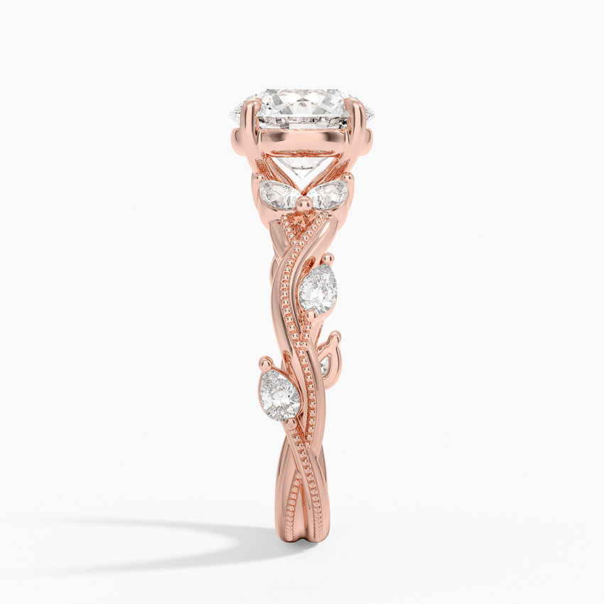 Round Cut Moissanite Engagement Ring, Twisted Pavé Diamond Band, Vintage Inspired Bridal Ring