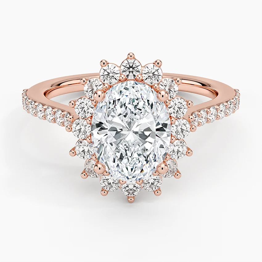 Oval Cut Halo Diamond Engagement Ring, Floral Halo Ring, Vintage Inspired Bridal Ring