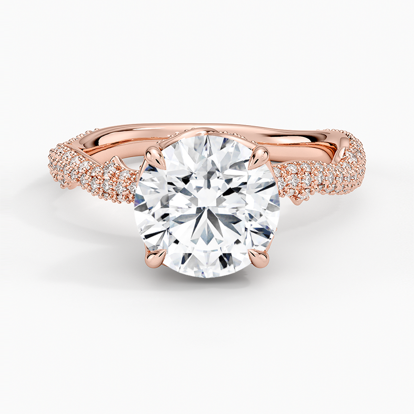 Twisted Pavé Diamond Engagement Ring, Round Cut Solitaire