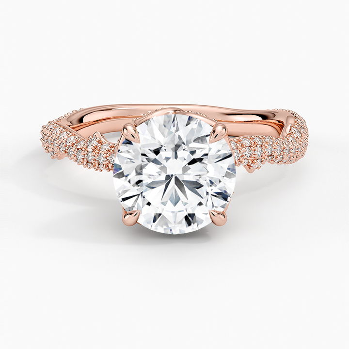 Twisted Pavé Diamond Engagement Ring, Round Cut Solitaire