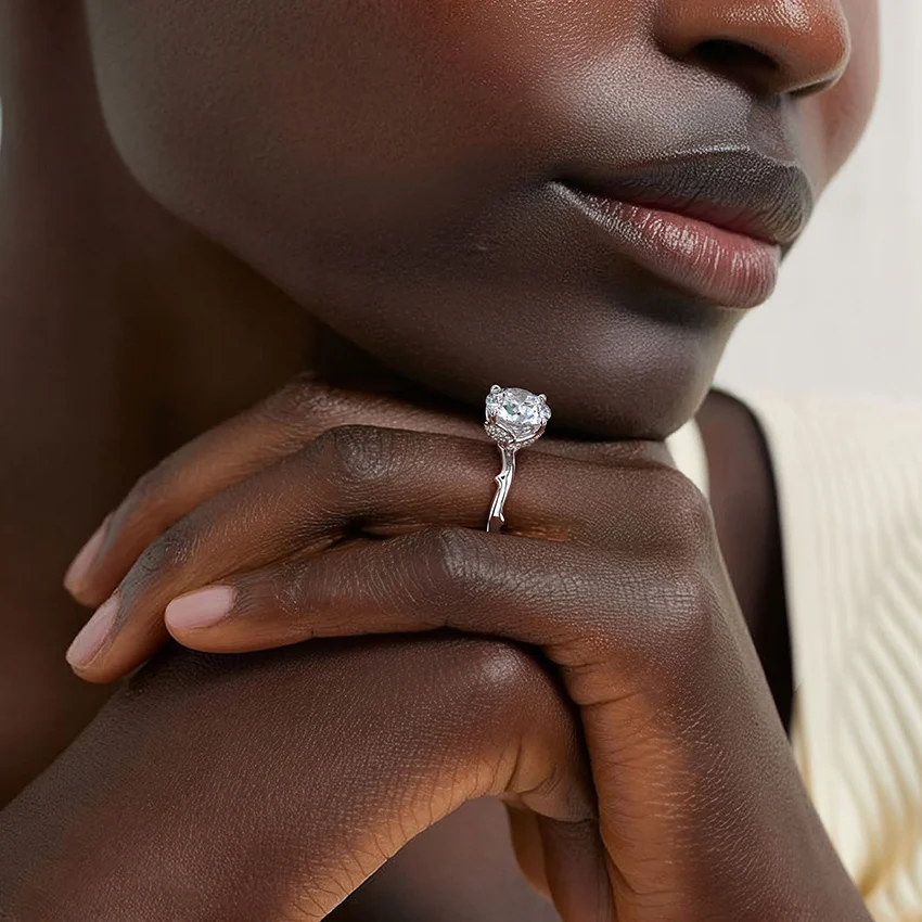 Twisted Band Solitaire Diamond Ring, Round Cut Engagement Ring, Minimalist Gold Promise Ring