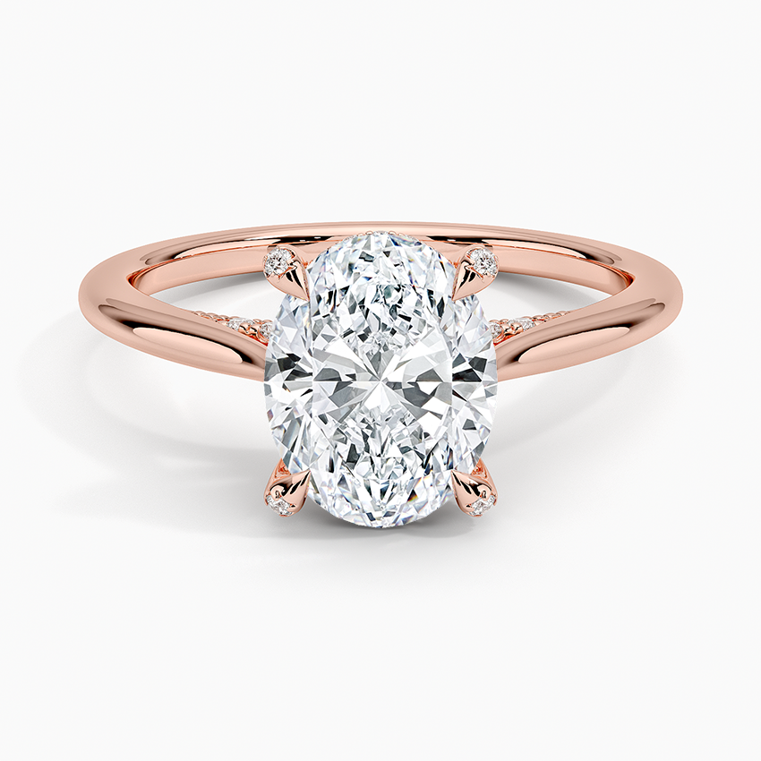 Oval Cut Moissanite Engagement Ring, Split Shank Hidden Halo Ring, Minimalist Bridal Ring