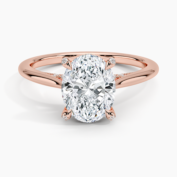 Oval Cut Moissanite Engagement Ring, Split Shank Hidden Halo Ring, Minimalist Bridal Ring