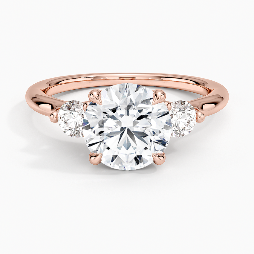 Round Cut 3 Stone Diamond Engagement Ring, Classic Trilogy Ring, Solid Gold Promise Ring