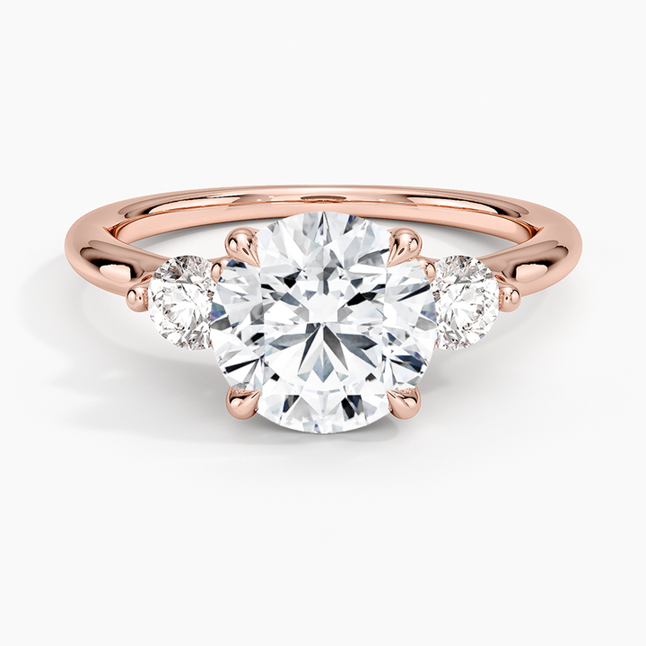 Round Cut 3 Stone Diamond Engagement Ring, Classic Trilogy Ring, Solid Gold Promise Ring
