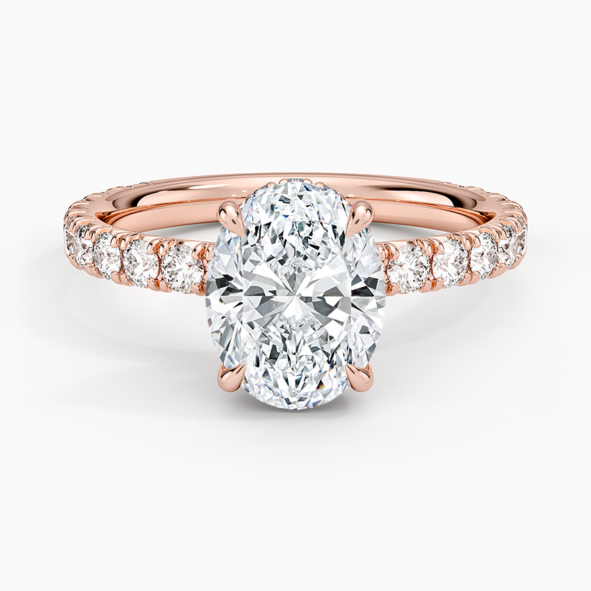 Oval Cut Diamond Engagement Ring, Hidden Halo Pave Band Ring, Promise Ring for Women