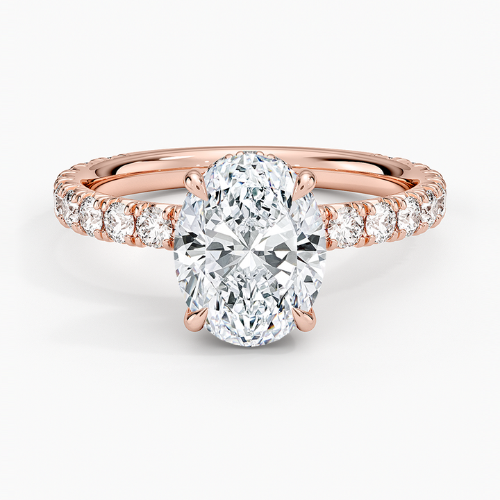 Oval Cut Diamond Engagement Ring, Hidden Halo Pave Band Ring, Promise Ring for Women