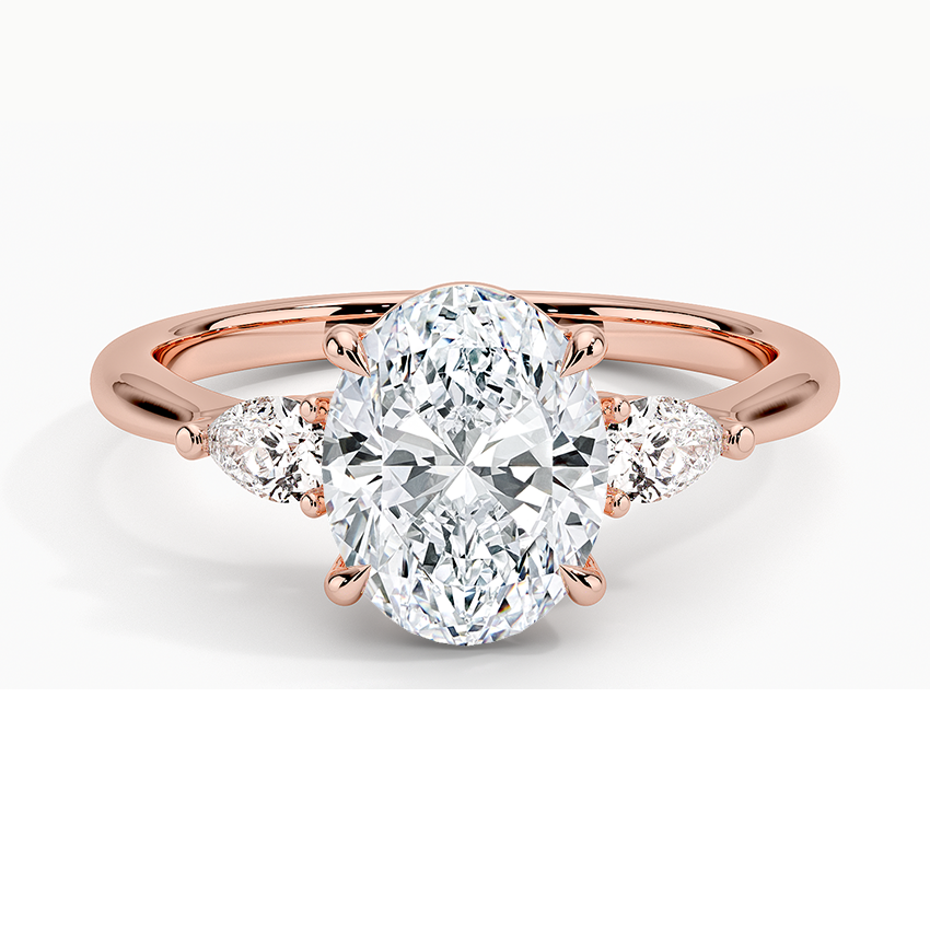 Oval Cut Diamond Engagement Ring, Three Stone Diamond Ring, Pear Side Stone Ring