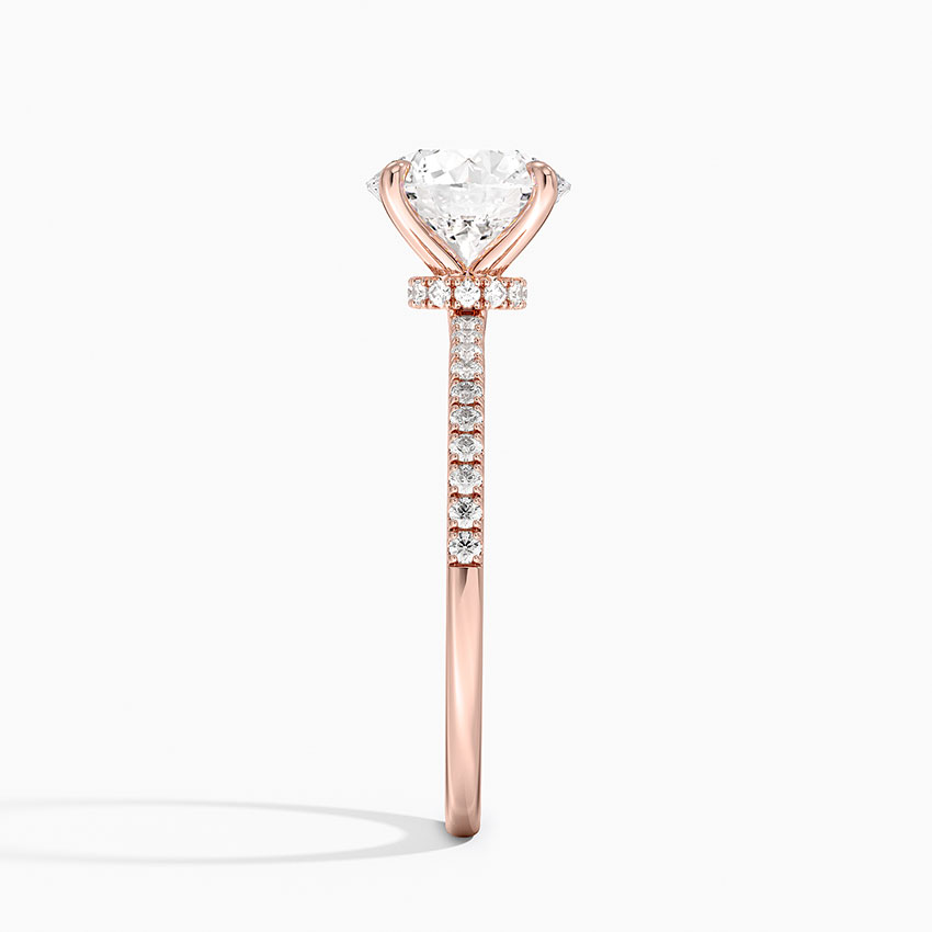Round Cut Solitaire Diamond Engagement Ring with Pavé Band, Promise Ring, Minimalist Bridal Ring