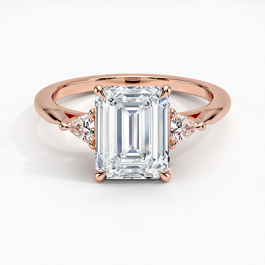 Emerald Cut Diamond Engagement Ring, Trillion Side Stones, 3 Stone Ring