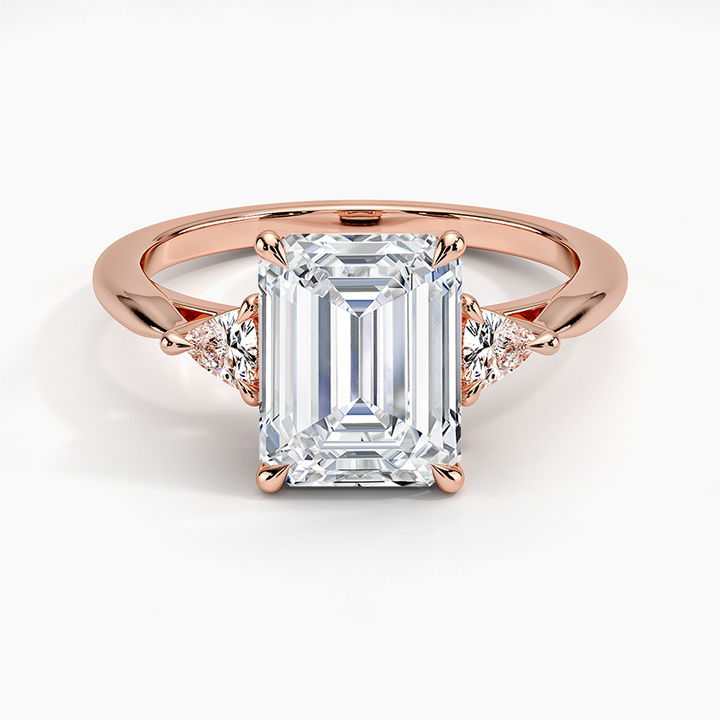 Emerald Cut Diamond Engagement Ring, Trillion Side Stones, 3 Stone Ring