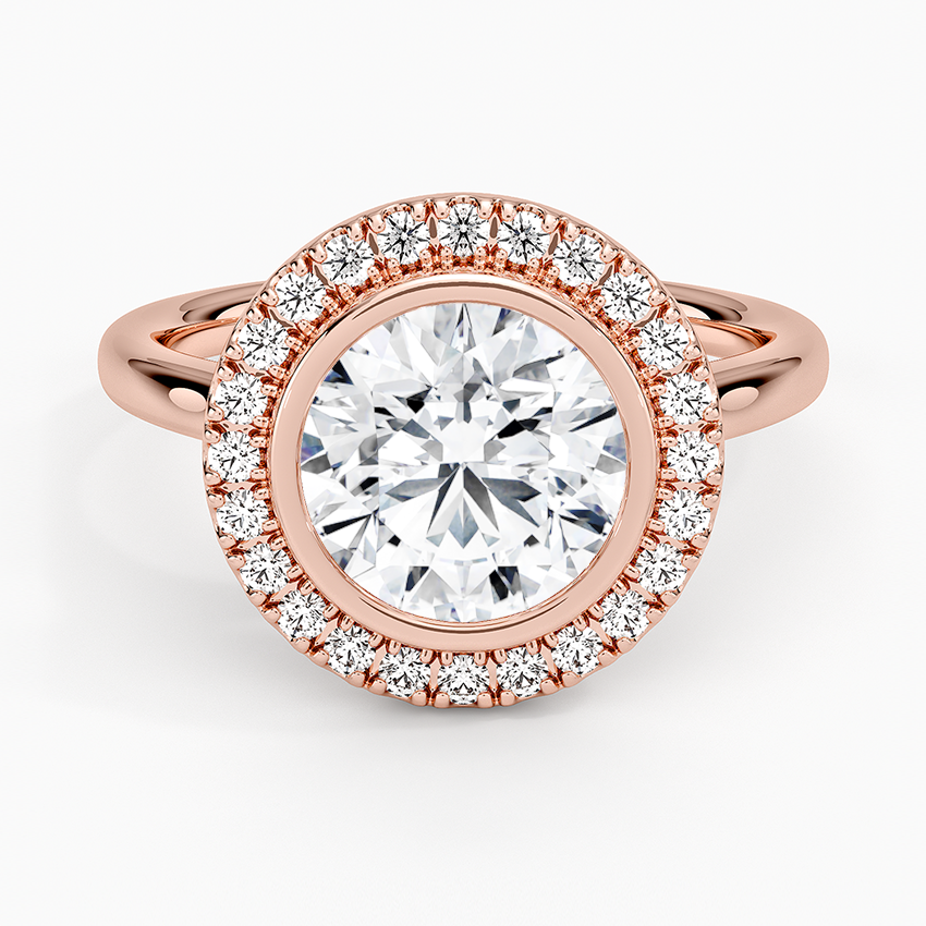 Round Brilliant Cut Diamond Halo Engagement Ring, Classic Bezel Halo Ring, Bridal Promise Ring