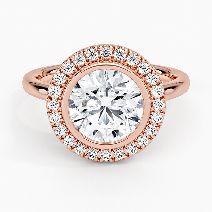 Round Brilliant Cut Diamond Halo Engagement Ring, Classic Bezel Halo Ring, Bridal Promise Ring