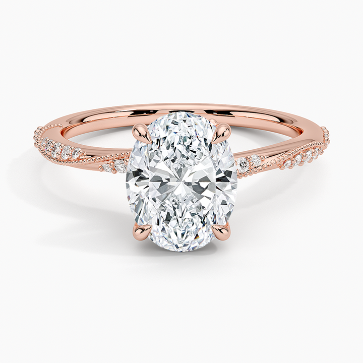 Oval Cut Diamond Engagement Ring, Twisted Band Ring,Unique Solitaire Promise Ring