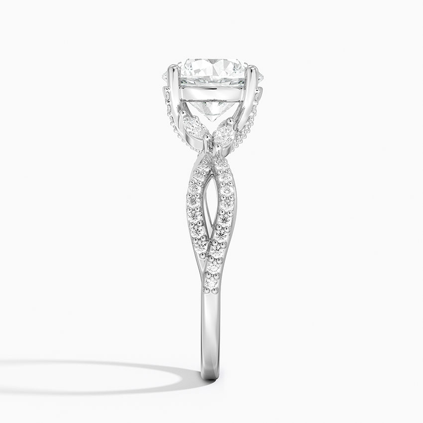 Twisted Band Round Diamond Engagement Ring, Pavé Diamond Twist Ring, Unique Bridal Ring
