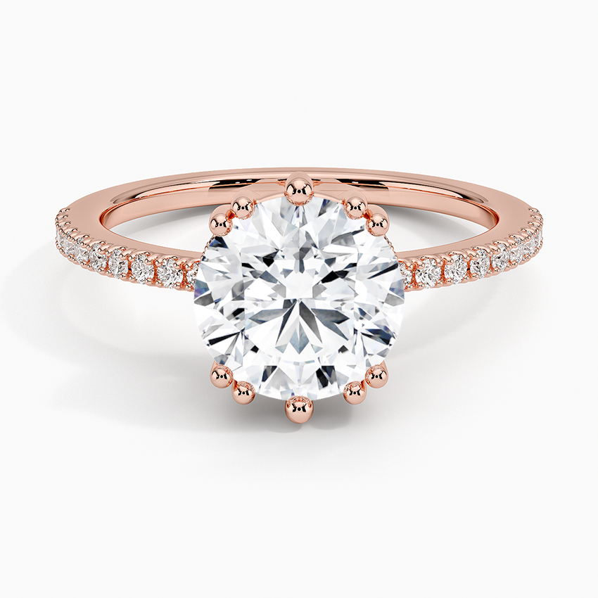 Round Cut Diamond Engagement Ring, Pavé Band Solitaire Ring, Minimalist Bridal Ring