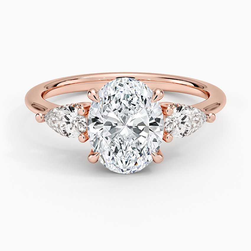 Oval Cut Diamond Engagement Ring, Three Stone Pear Side Diamond Ring
