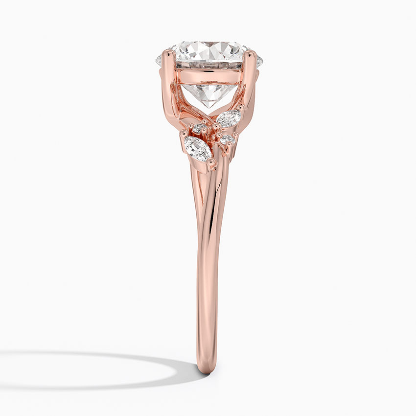 Round Cut Moissanite Engagement Ring, Leaf Vine Diamond Ring, Nature Inspired Bridal Ring
