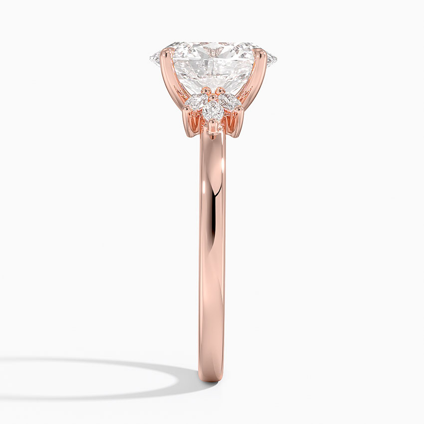 Oval Cut Diamond Engagement Ring with Marquise Side Stones, Solid Gold Promise Ring, Unique Leaf Cluster Bridal Ring